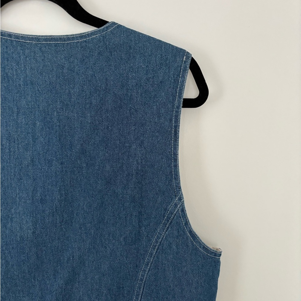 Vintage Floral Denim Vest Prairie Button Front Waistcoat Made in Canada - Picture 8 of 9